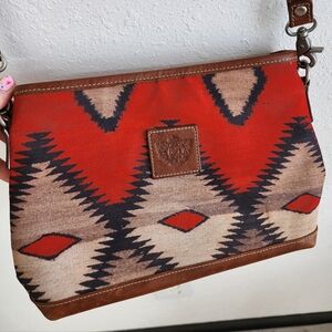 Barrington Western Geometric Red & Tan Saddle Blanket Aztec Crossbody Leather